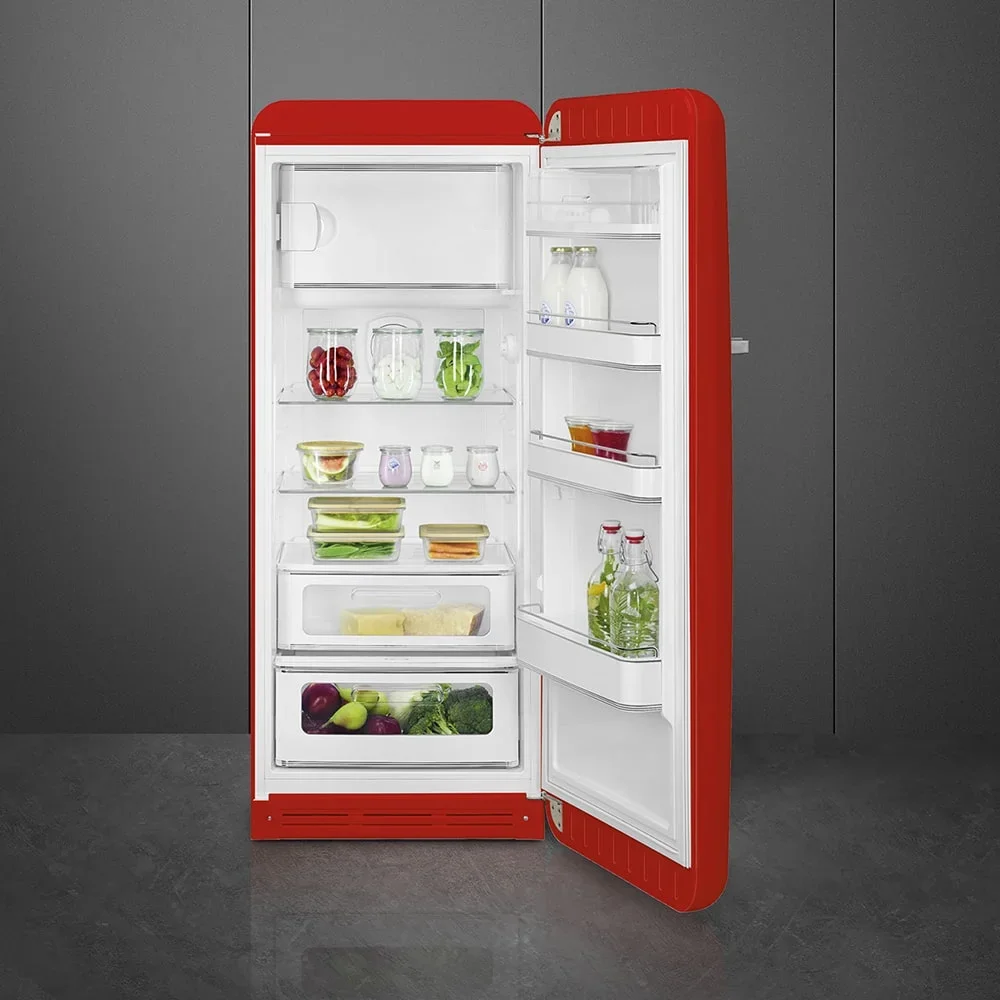 SMEG FAB28RRD6 Отдельностоящий однодверный холодильник, стиль 50-х годов, 60 см, красный, петли спра