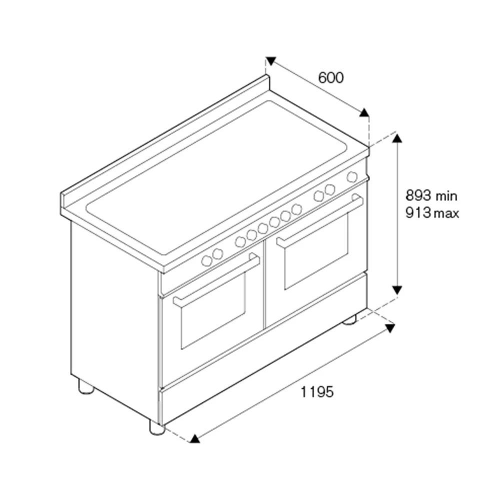 Варочный центр 120 см, 6 газовых конфорок и два шкафа HER126G2EAVT